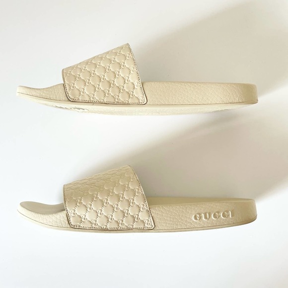 Gucci Leather Rubber Slide Sandal White Micro GG Monogram US Women 10 Men 8.5 - Picture 11 of 16